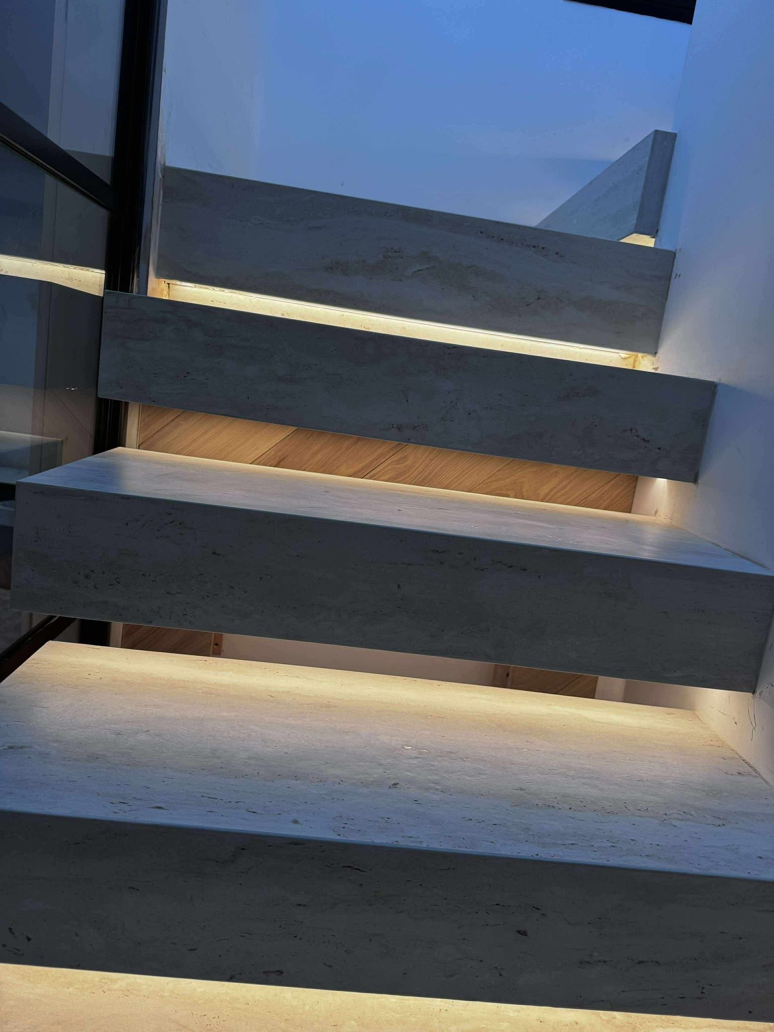 Close-up of illuminated stair nosings